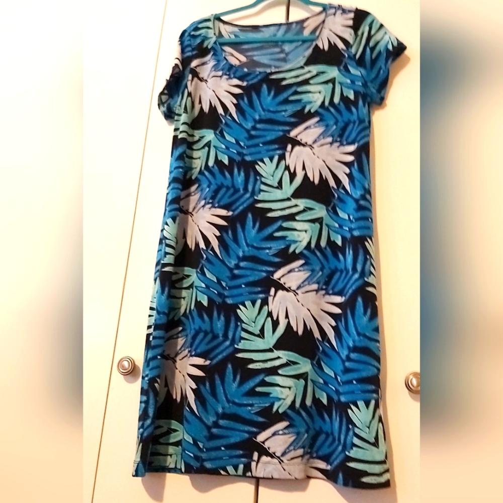 White Stag Blue Tropical Dress Tunic Med 8/10 Sleveless Beach